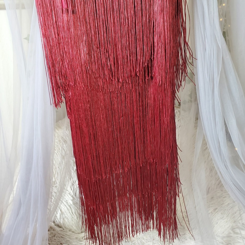 Commense Flapper Fringe Hippie Boho Costume Midi Dress NWT Size S $64 Red Wine - Picture 4 of 7